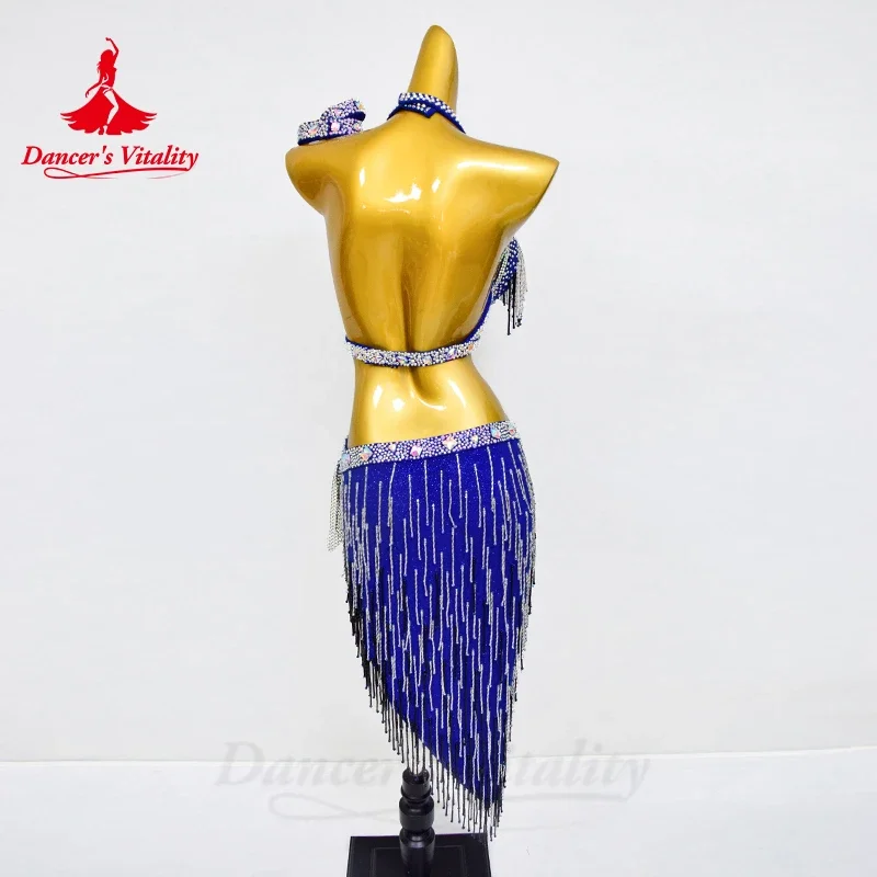 BellyDance Set Women's Customized Senior AB Stones Bra+Sexy Tassel Skirt 2pcs Belly Dance Professional Performance Clothing