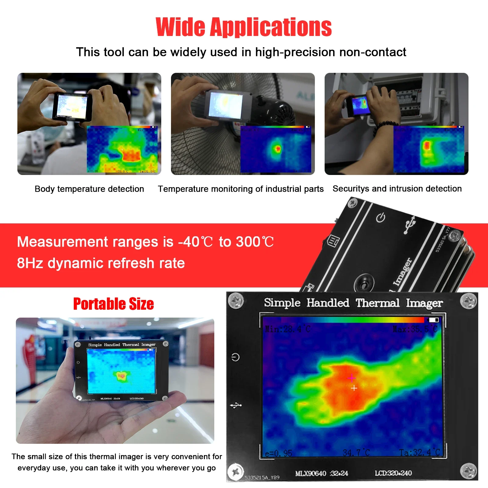 -40℃~300℃ Portable Infrared Imager 3.2 Inch 320*240 LCD Display Multifunction Handheld Digital Infrared Thermal Imaging Camera