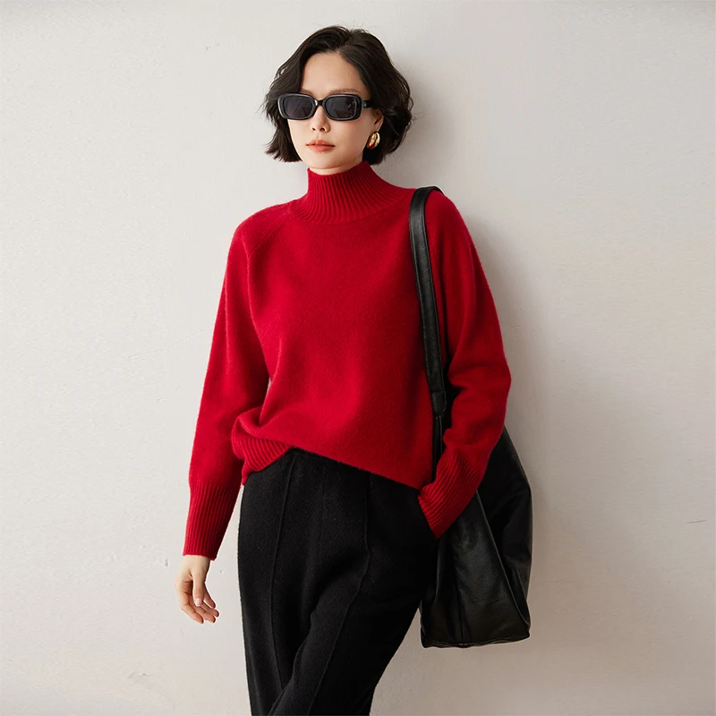 2023 Autumn Winter New 100% Cashmere Knit Pullover Women\'s High Quality Thicken Long Sleeve Sweater Female Loose Large Size Tops