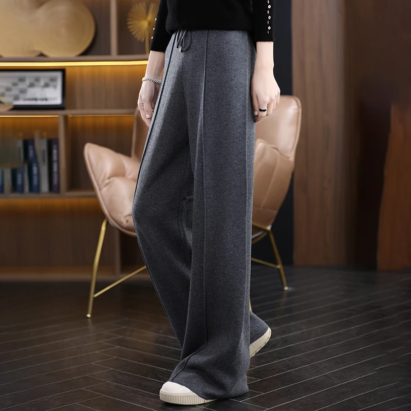 Casual and Comfortable Bestseller Ladies 100% Cashmere Wool Wide Leg Pants Solid Color Ladies Knit Pure Wool Wide Leg Pants New