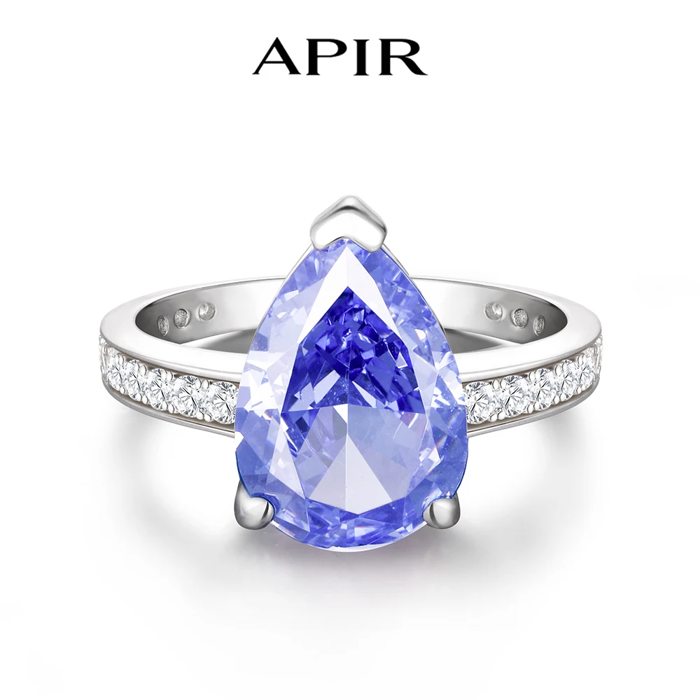 

APIR 6 ct High Carbon Diamond Blue Waterdrop Shaped ‌Ring for Women 925 Silver Bohemian Style Party Engagement Wedding Jewelry