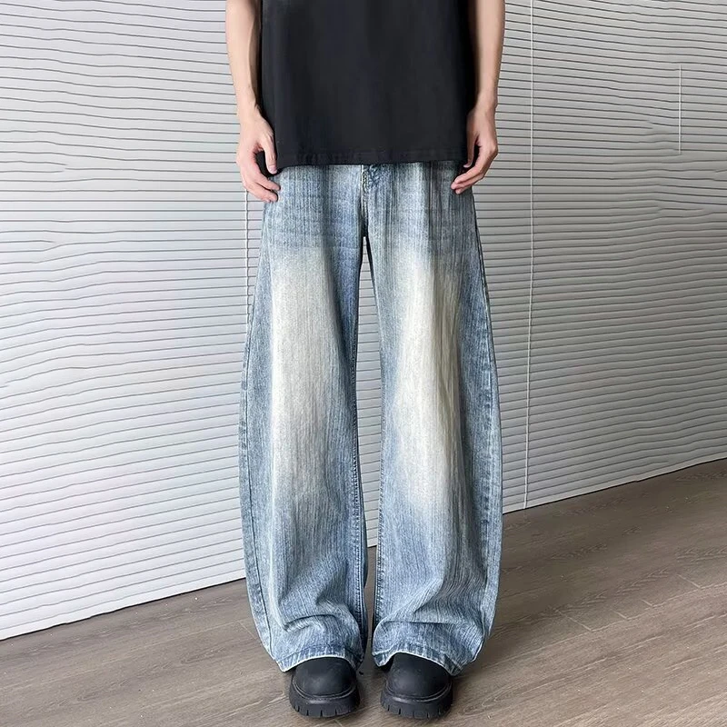 

2025 Новые повседневные текстурированные дизайнерские потертые синие джинсы для мужчин Y2K, винтажные прямые широкие джинсовые брюки, модные мешковатые джинсы в стиле хип-хоп