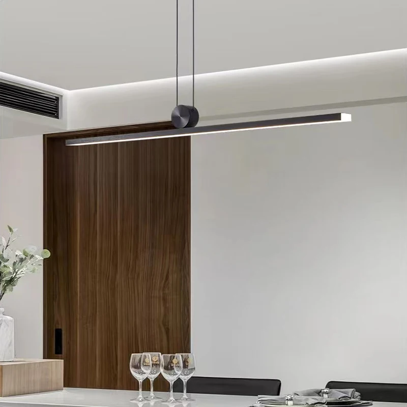 Lampada a sospensione moderna a Led lampadario da tavolo da pranzo luci nordiche minimaliste sala da pranzo Bar Island lampade da ristorante lunghe con una parola