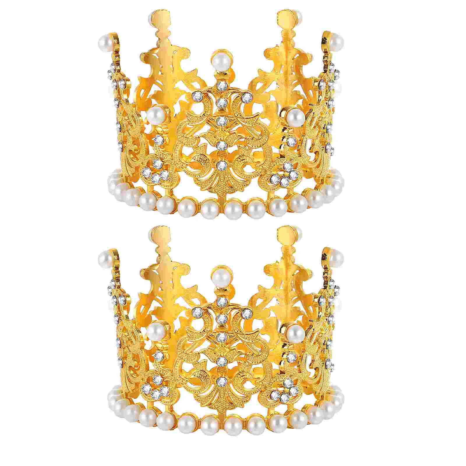 2 Pcs Cake Crown for Topper Birthday Crowns Kids Small Decor Decorations Gold The