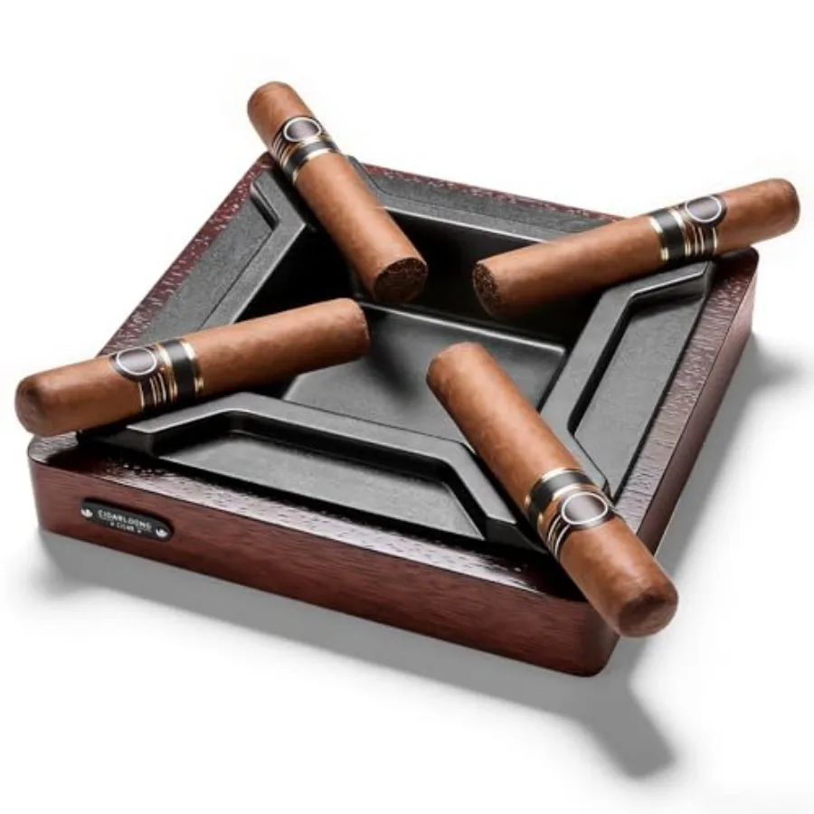 

Cigar Ashtray Wooden Ashtray Square Ash trays 4 Metal Slots Cigars Holder Ash trays Cigar Cigarette Ashtray for Patio Home Offi