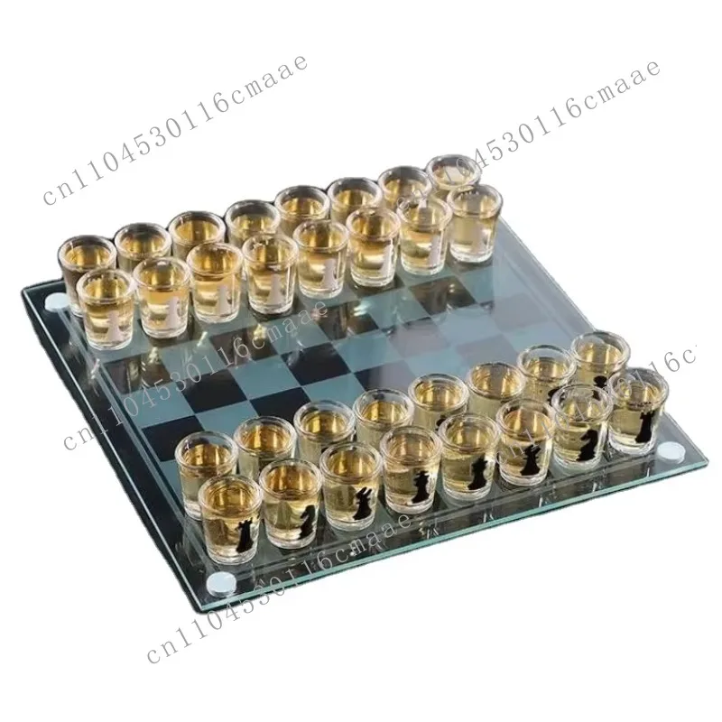 Hot Selling Quality Chess Drinking Game Wine Crystal Glass Chess Set Chess Board Games for Party