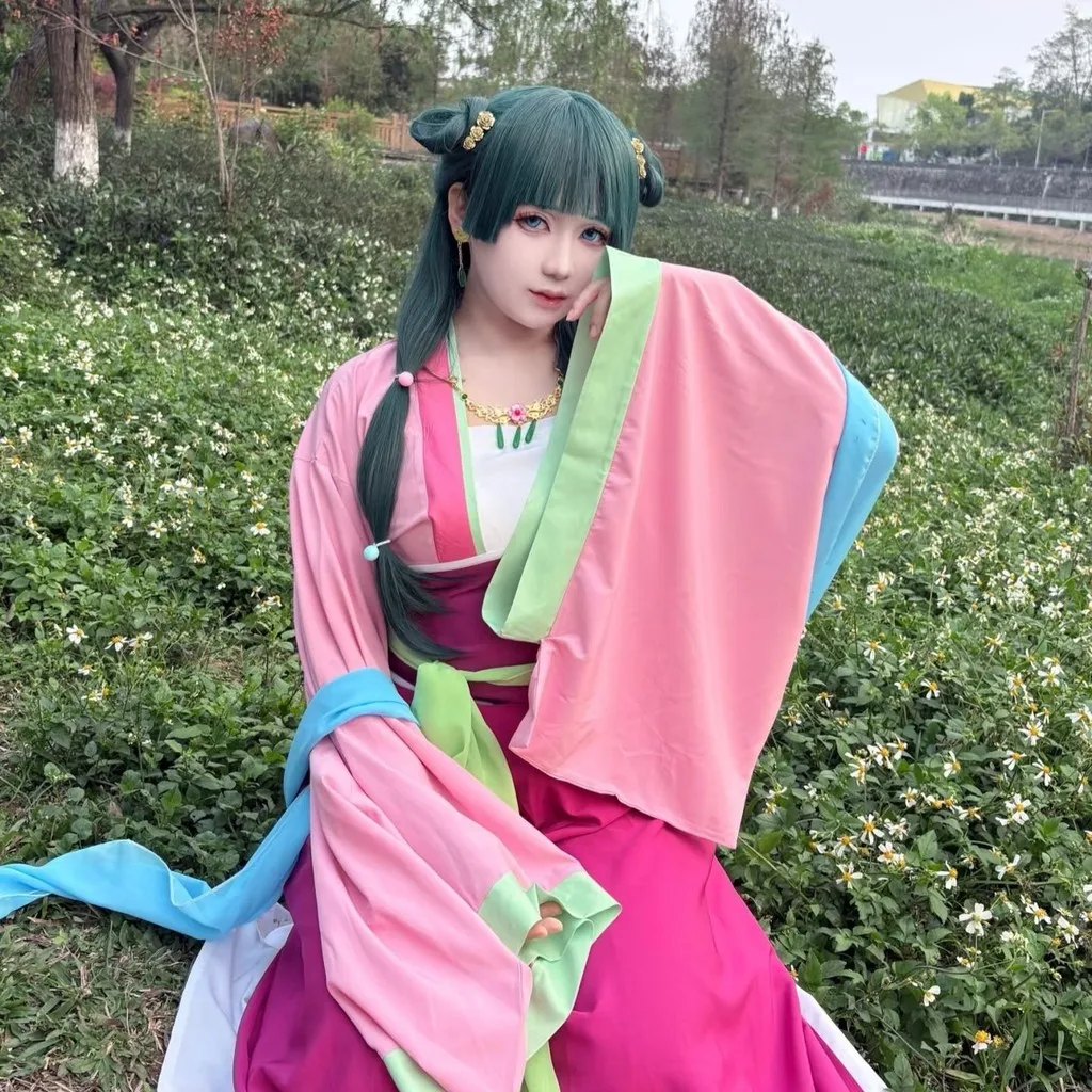 Anime The Apothecary Diaries Maomao Cosplay Costume Wig Pink Dress Halloween Party for Women Hanfu Neckalce Earrings Outfits - view 2