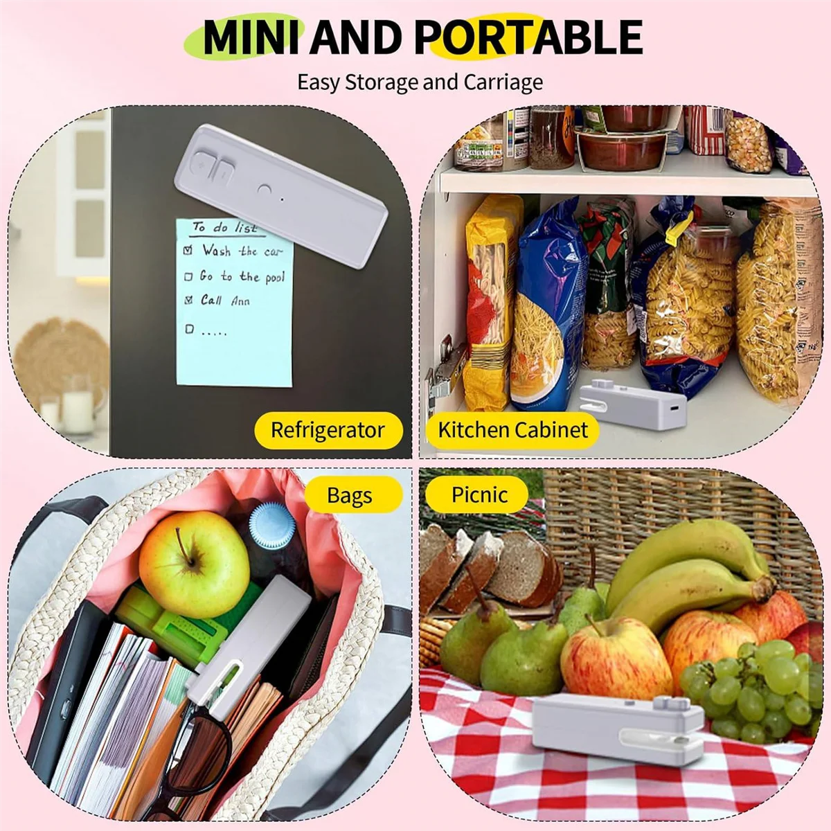 Bag Sealer , 3 in 1 Mini Bag Sealer Heat Seal with Cutter & Magnet,Rechargeable Mini Chip Bag Vacuum Sealer Machine Grey
