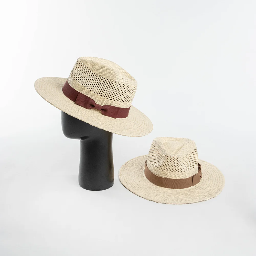

Весенне-летняя модная повседневная панамская соломенная шляпа ручной работы с полым бантом, уличная солнцезащитная шляпа