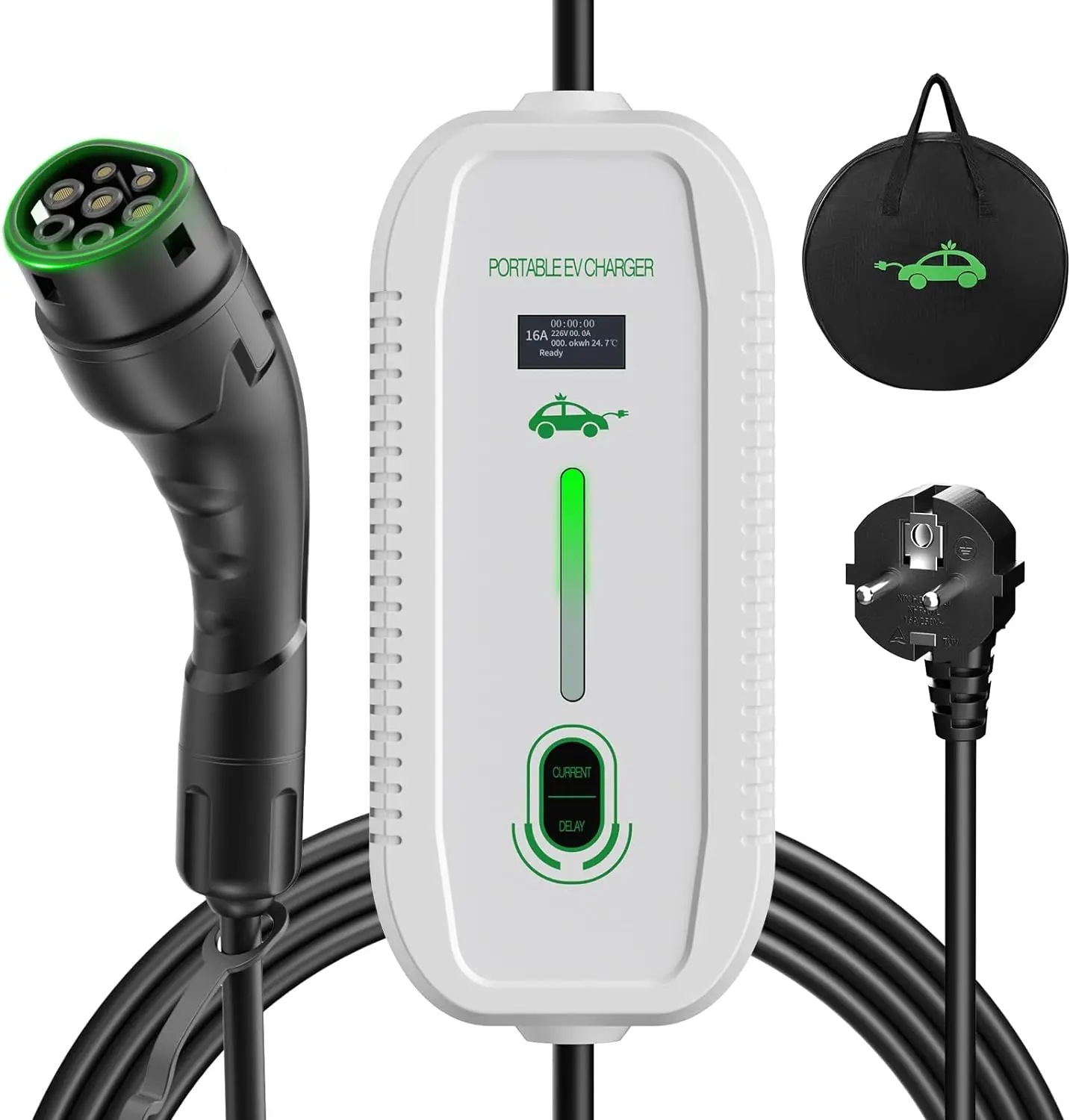 Electric car charging cable Type 2 Schuko Schuko 3.68kw, with controllable digital display,, 1-phase EV Charger 6 meters