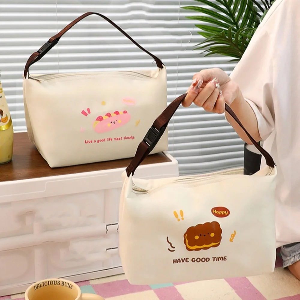 Insulated Cartoon Picnic Bag Bread Print Waterproof Lunch Thermal Bag Oxford Cloth Handheld Portable Tote Lunch Bag