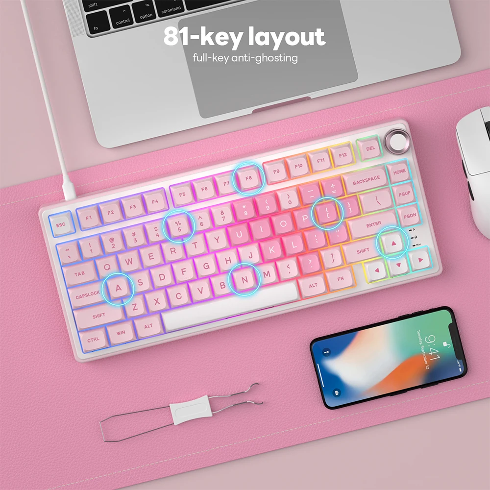 RK Royal Kludge R75 English Mechanical Keyboard 81 Key Hot-Swappable Gasket Structure RGB Wired Gaming Keyboard with PBT Keycaps