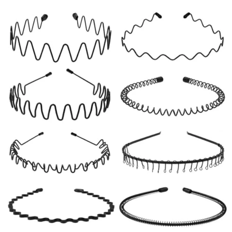 

Metal Headband for Men, Unisex Black Wavy Spring Hair Band, Zig Zag Head Band, Fashion Elastic Hair Accessories, Multipack Opti