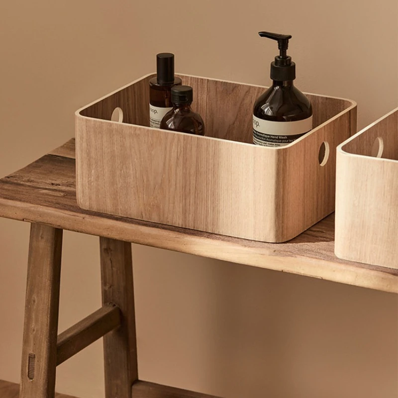 Vintage Solid Wood Storage Box,Thick Woven Desktop Organizer Basket for Makeup,Living Room & Bedroom Decorative Trinket Tray