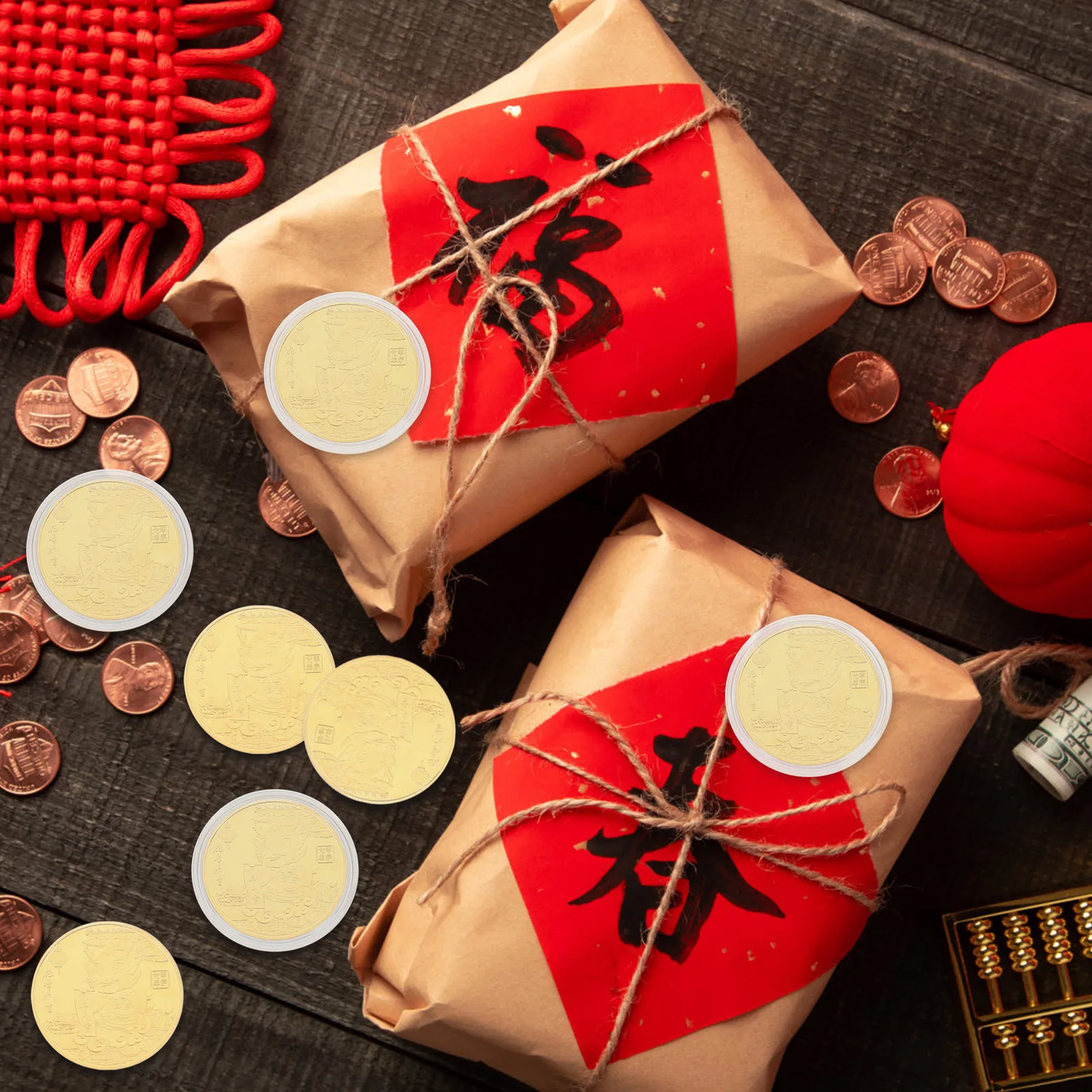 

6 set Year Of Dragon Commemorative Coins Chinese New Year 2024 Souvenir Gift Set Zodiac Party Favors