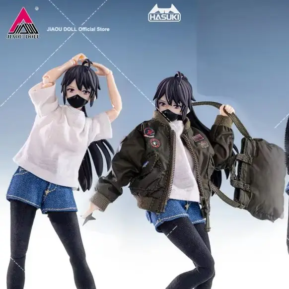 HASUKI 1/12 Air Force Jacket CS008 T-shirt Denim Shorts CS009 Down Jacket Clothes Model Fit 6'' Female Soldier Action Figure