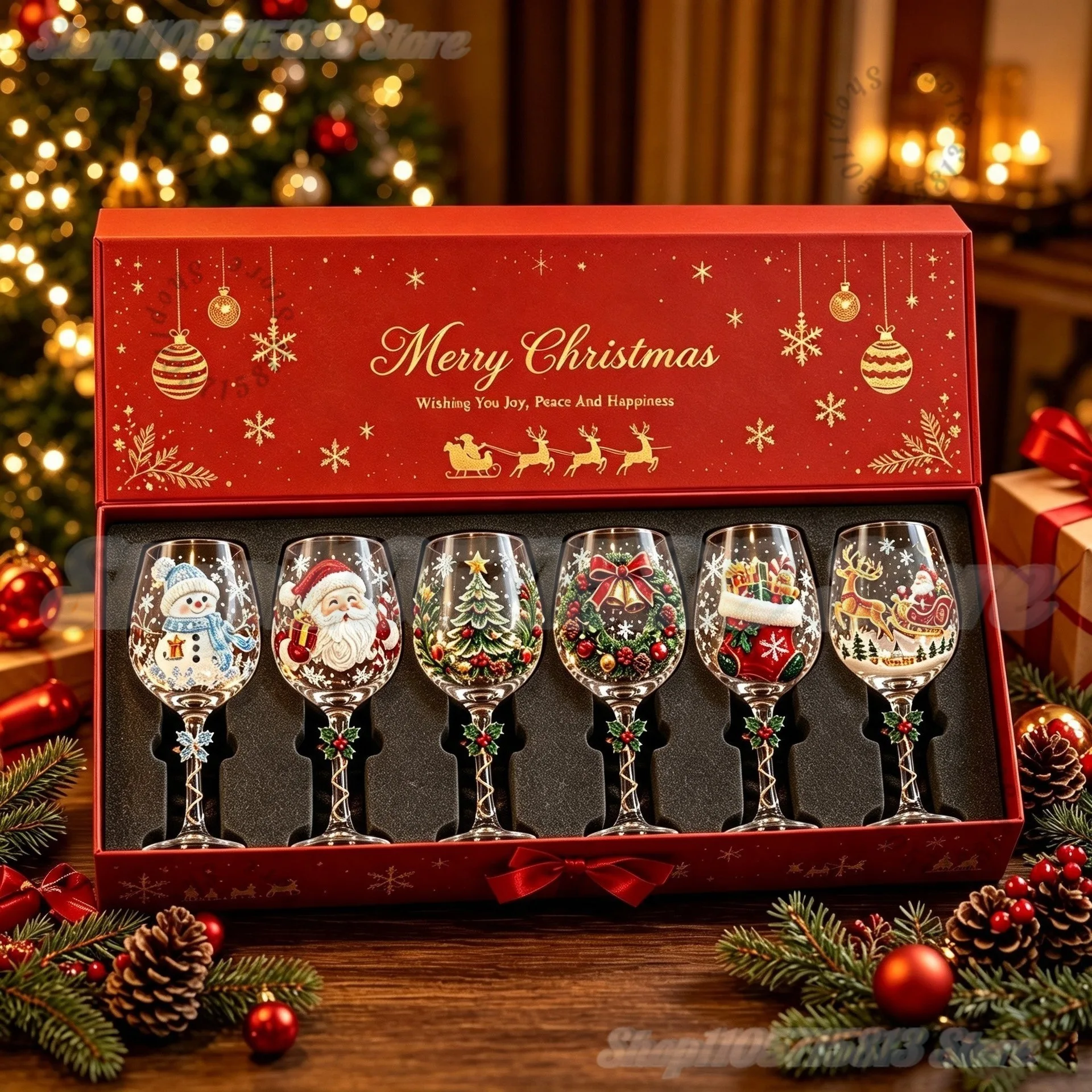 Christmas Snowflake Stemmed Goblet Luxury Art Glassware Winter Holiday Wine Cup Xmas Table Decor Gift Drinking Glasses