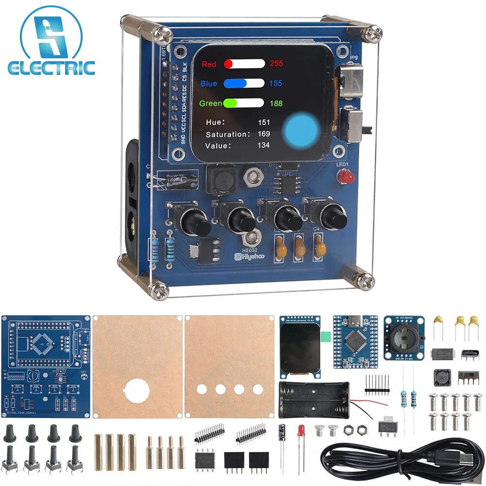 Kit de pratique de soudure pour la reconnaissance des couleurs DIY avec capteur TCS34725, écran TFT 1,69'', projet électronique STEM pour apprendre RGB HSV