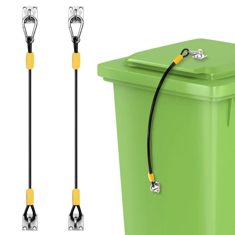 Pack Of 2 Heavy Duty Garbage Can Lid lock Secure Outdoor Bin Lid with Steel Cable Straps Bin Lid Security lock set