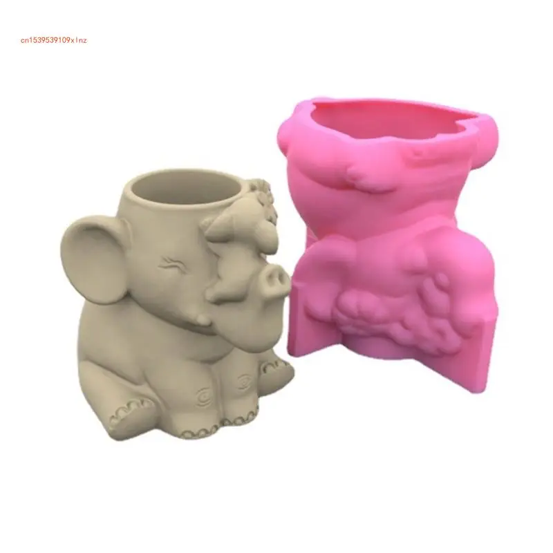 Flower Pot Concrete Mold Elephant Statue Silicone Mold Succulent Planter Mold