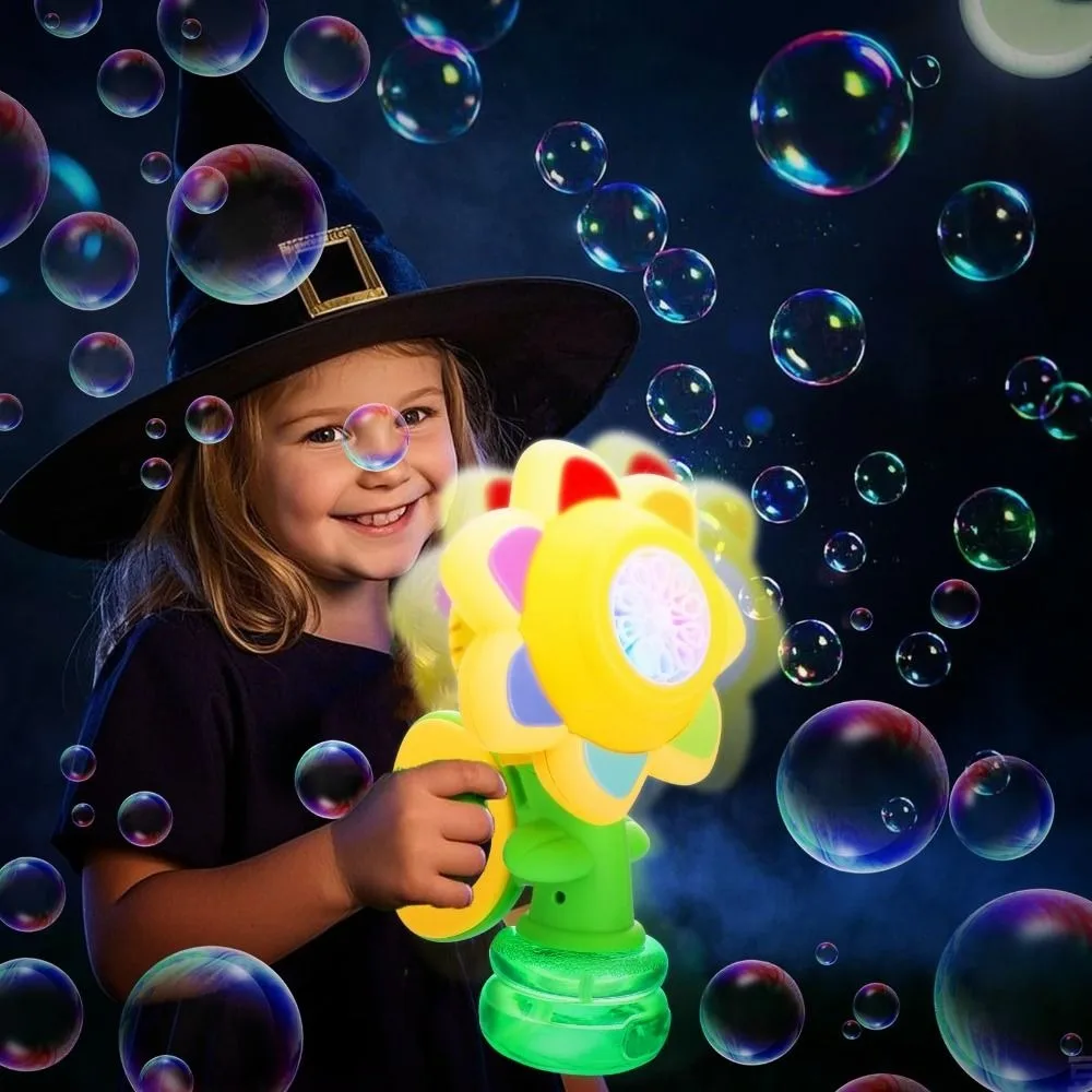 New Rechargeable Sunflower Bubble Machine Fun Swing Dance with Light Flower Bubble Machine Bubble Blaster Outdoor Play