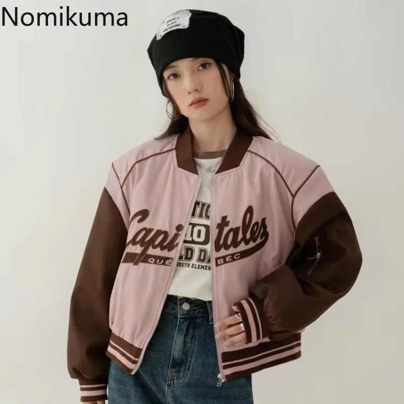 

Nomikuma Jackets for Women 2022 Spring Autumn Letter Print Contrast Color Patchwork Chaqueta Vintage Harajuku Street Veste Femme