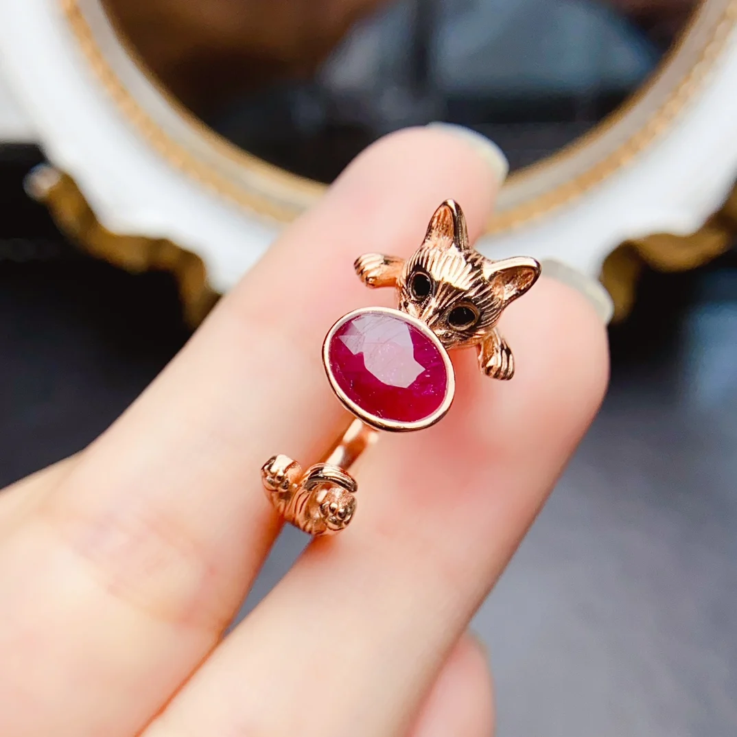 FS 7*9mm Natural Ruby S925 Sterling Silver Cute Ring Fine Fashion Charm Weddings Jewelry for Women Gift MeiBaPJ Certificate