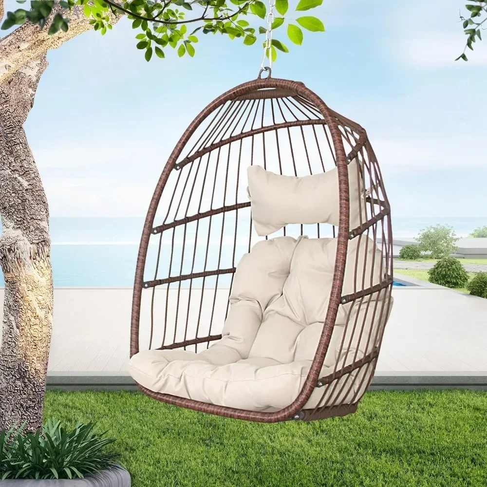 

Egg Chair Without Stand, Basket Swing Hanging Chair with UV Resistant Cushions 265lbs Capaticy, Outdoor Patio Egg Chair