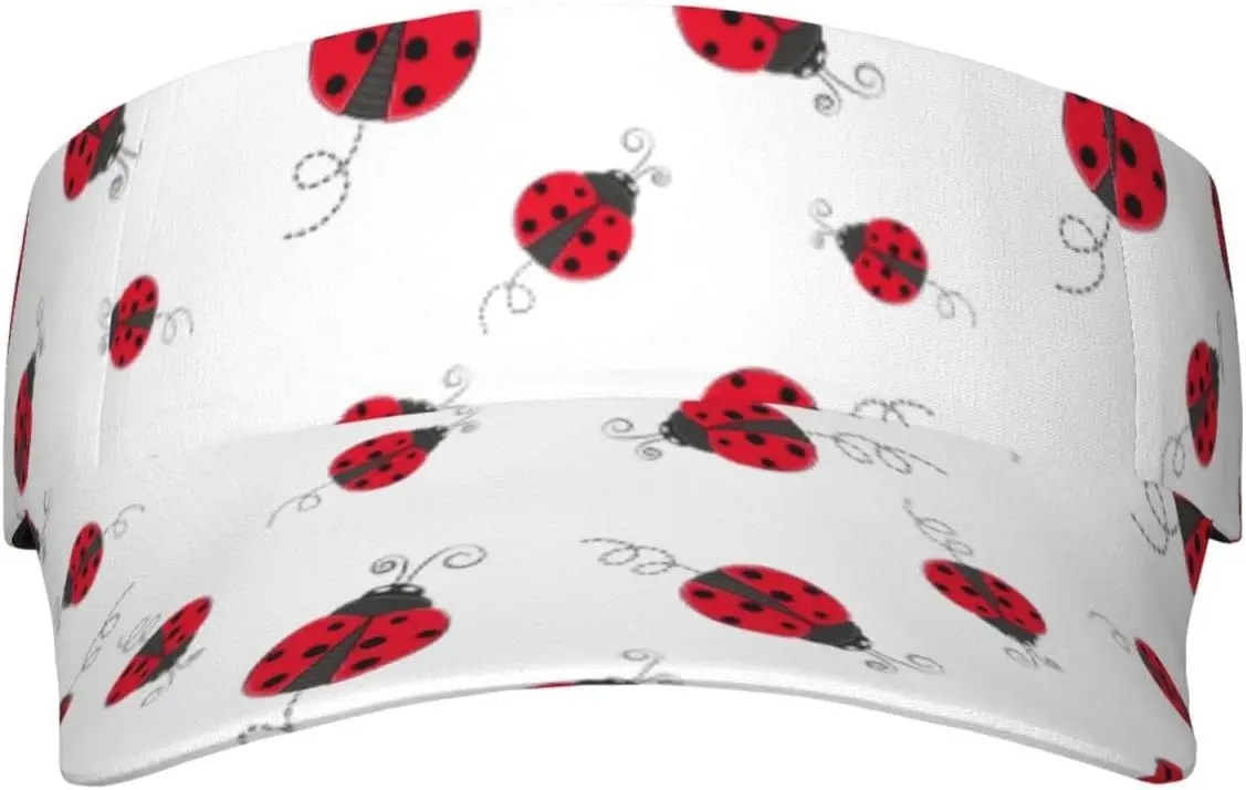 Cute Red Ladybug Cartoon Pattern Sunscreen Visor Hats for Women & Men, Sport Empty Top Baseball Sun Cap, Tennis Visor, Go