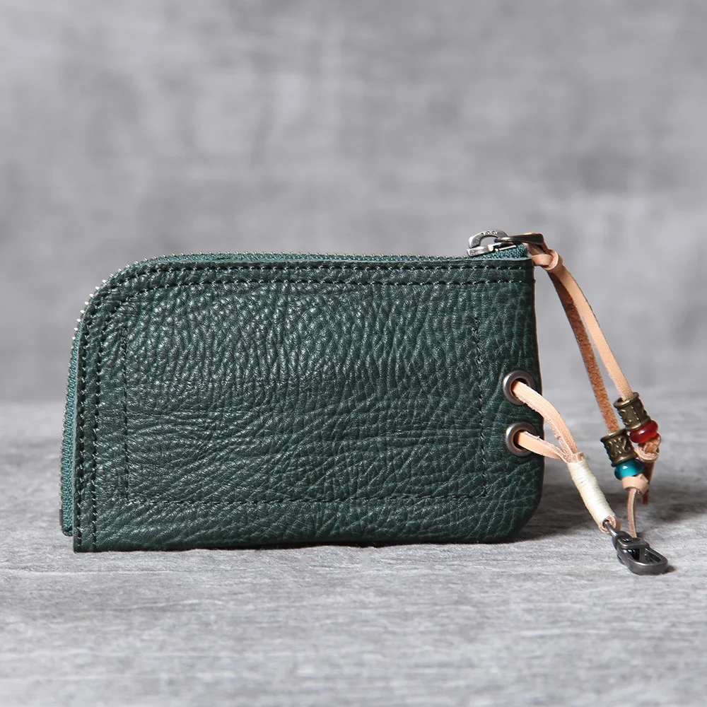 S.WORKER Klassische Echtleder-Minibrieftasche Retro-Reißverschluss-Münzbörse Kreditkarten-Organizer – Detail 14