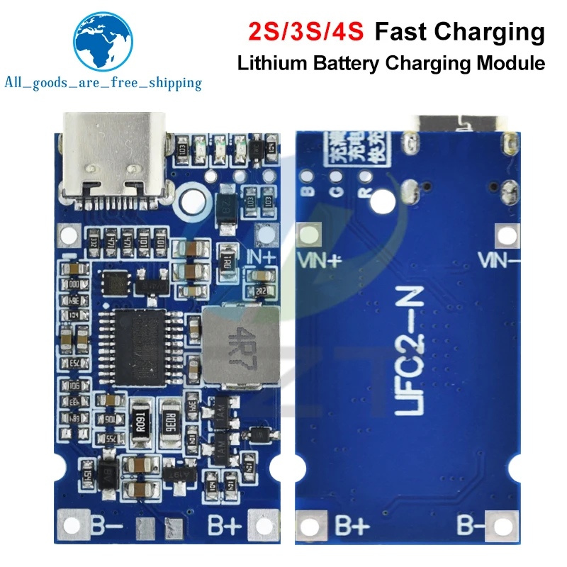 Tipe-C USB 2S 3S 4S BMS 4.5V-15V 18W 2A Modul Pengisi Daya Baterai Lithium Mendukung QC Pengisian Cepat dengan Perlindungan Suhu