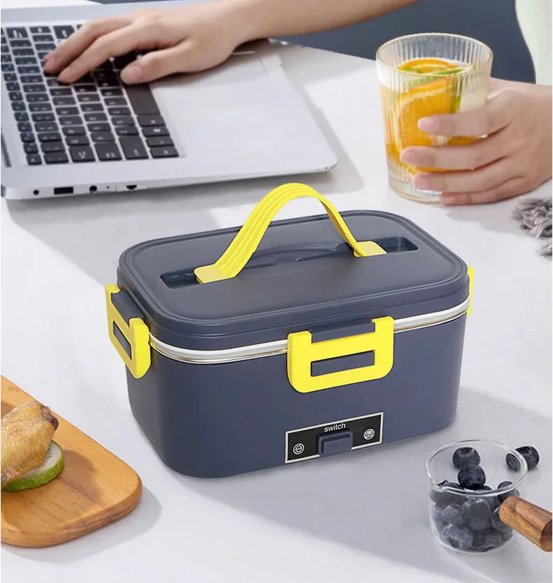 Portable electric lunch box, car and household dual-use, free of water  and electricity hot rice box, insulation bento box