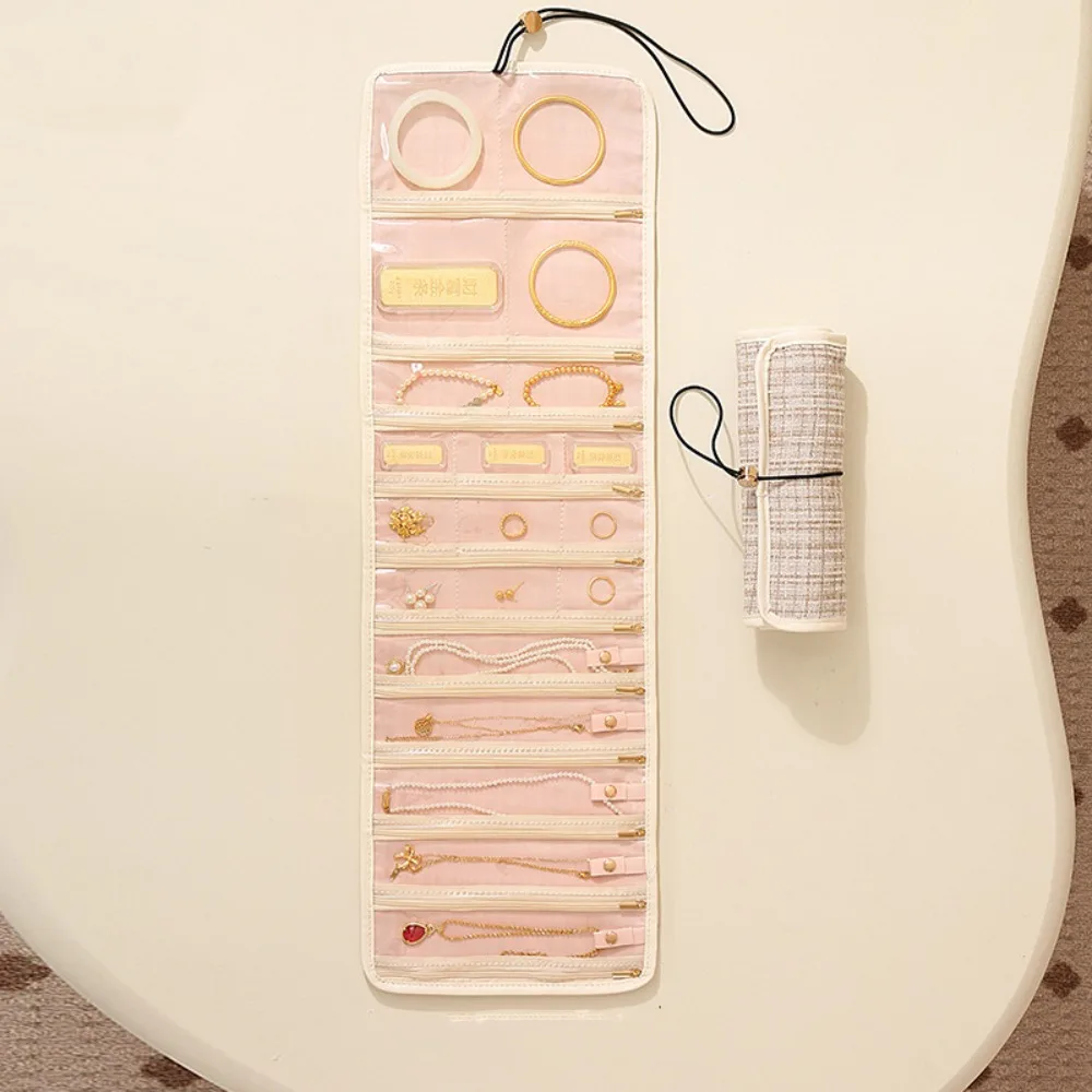 

Foldable Travel Jewelry Storage Box Roll Style Multi-layer Jewelry Case Organizer Zipper Closure Foldable Jewelry Bag