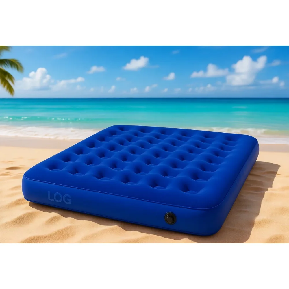 

Роскошный надувной матрас с флокированным покрытием, 48 пружин, 80x60x9 дюймов, со встроенным насосом, размер Twin, синий