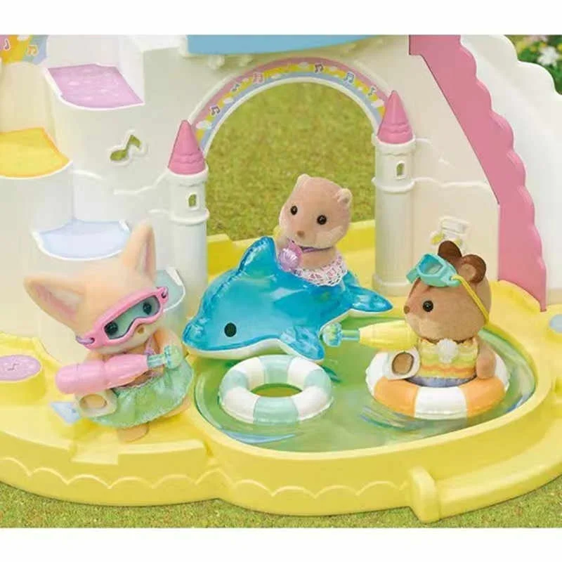 Sylvanian Families Anime Figures Kindergarten Partners Play Water Fights Children'S Toys Dolls Forest Family Play Water Fights