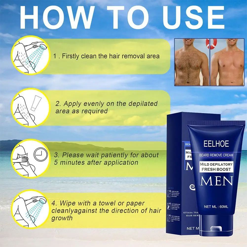 Intimate Private Hair Removal Cream for Men Painless,  Soothing Depilatory for Unwanted Coarse Male Body Hair