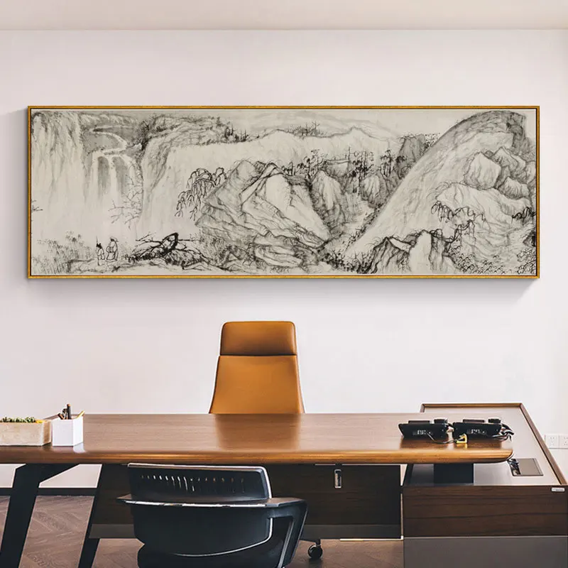 

Vintage Chinese Painting Canvas HD Print Mountain Landscape Picture Wall Art Poster Photos for Living Room Home Decorative