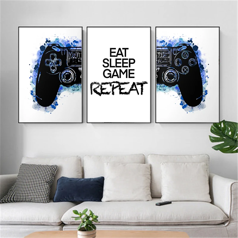 أبيض وأسود أذرع التحكم في ألعاب الفيديو يطبع الألعاب المشارك الأولاد ديكور غرفة نوم ألعاب هدية حائط لوح رسم الفن جدارية المنزل كوادروس