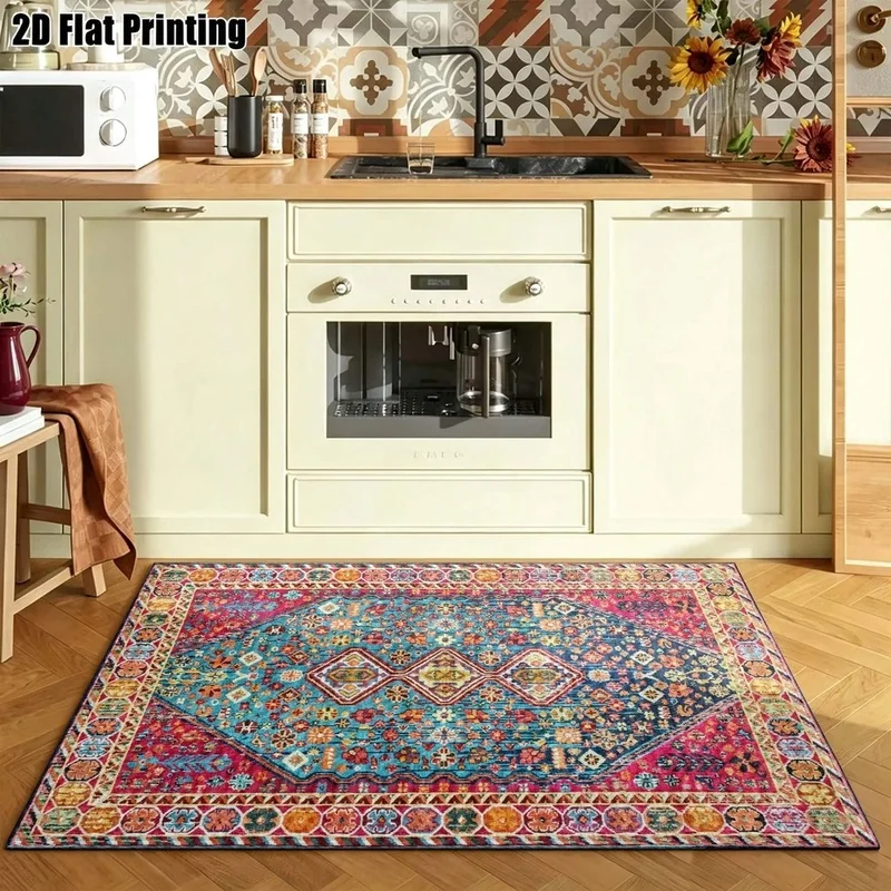 1Pc Bohemian Retro Geometric Pattern Carpet, Persian Style Home Essential, Suitable for Living Room, Bedroom, Entryway, Office, Corridor and Other Areas, Home Decoration Accessories