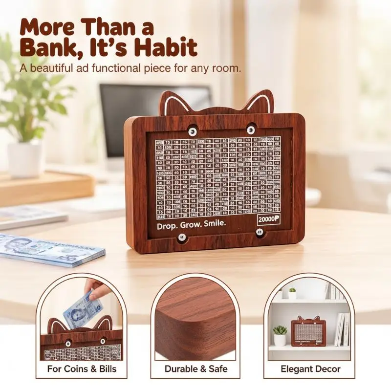 Handmade Natural Wooden Piggy Bank Decorative Disposable Saveing Money Box With Money Goals Counter Piggy Bank For Kids Adults