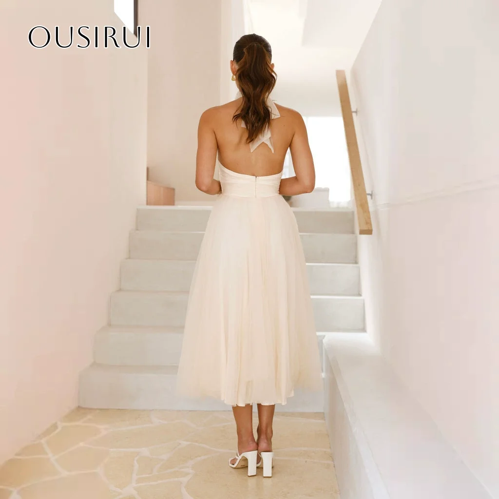 Halter A-line Short Homecoming Gowns Sleeveless Tulle Tea Length Party Wear Customized vestido corto elegante