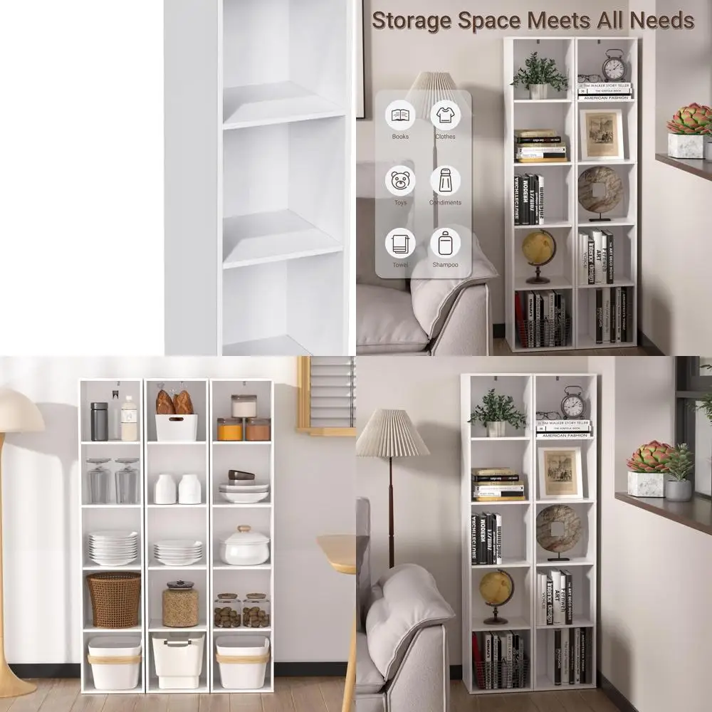 

5-Tier White Cube Bookcase, Freestanding Storage Organizer with 5 Open Shelves for Home Office