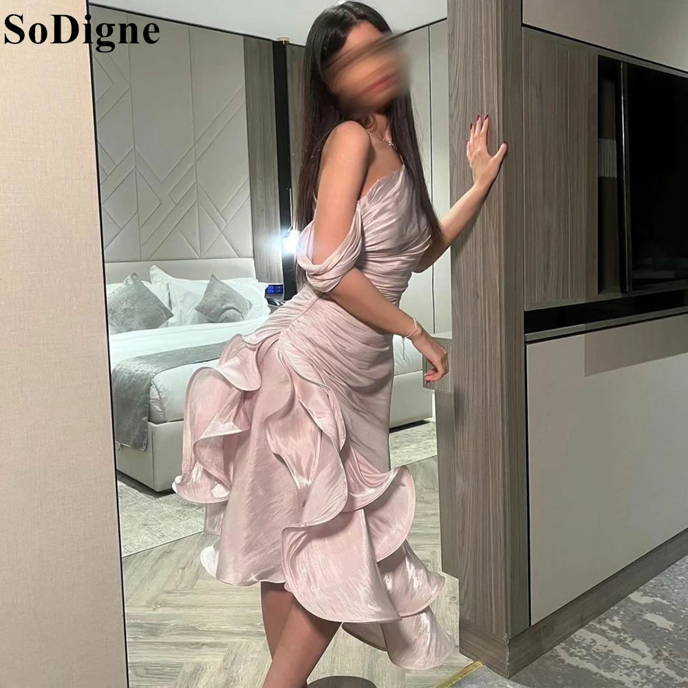 SoDigne Elegant Ruffles Evening Dresses Off Shoulder Draped Mermaid Sexy Midi Party Dress 2024 Special Occasion Prom Gowns