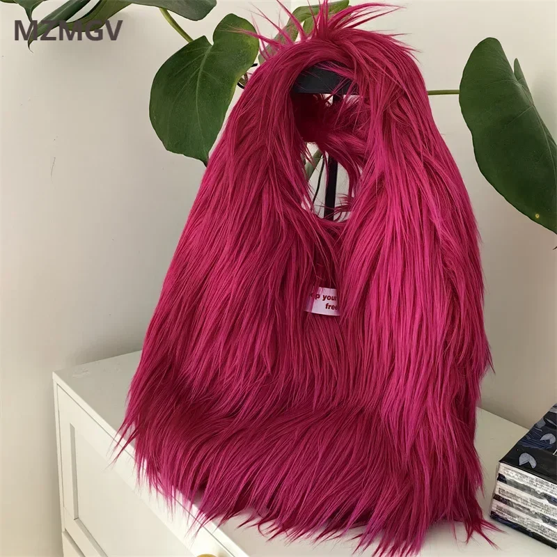 

Meet You Korean Style Winter Bright Color Faux Fur Bag Y2k Design Hot Girls Soft Long Plush Fluffy Furry Shoulder Bag Bolsos