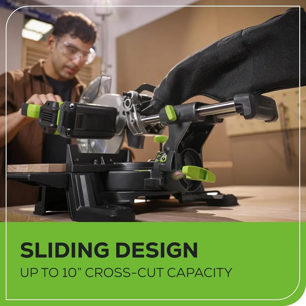 Kit de sierra ingletadora compuesta deslizante inalámbrica de 24 V, 7-1/4 pulgadas, 4800 RPM, bisel único 0-47 ° , Línea LED, colector de polvo, batería de 4,0 Ah, H