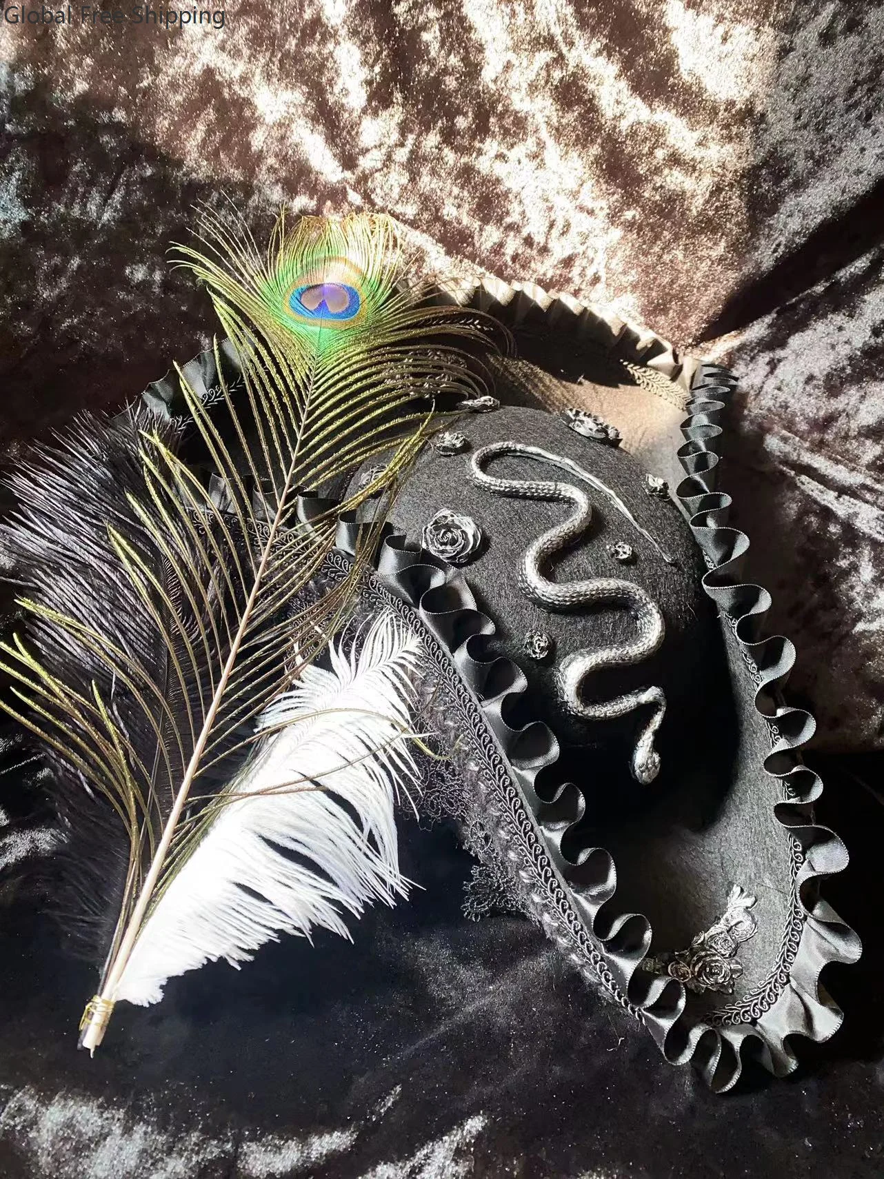 2025年新作 海賊帽子 レトロ ゴシック風 伯爵夫人 パール 三角帽子 ハロウィンパーティー コスプレ 海賊 羽根飾り帽子 コスチュームアクセサリー 小道具