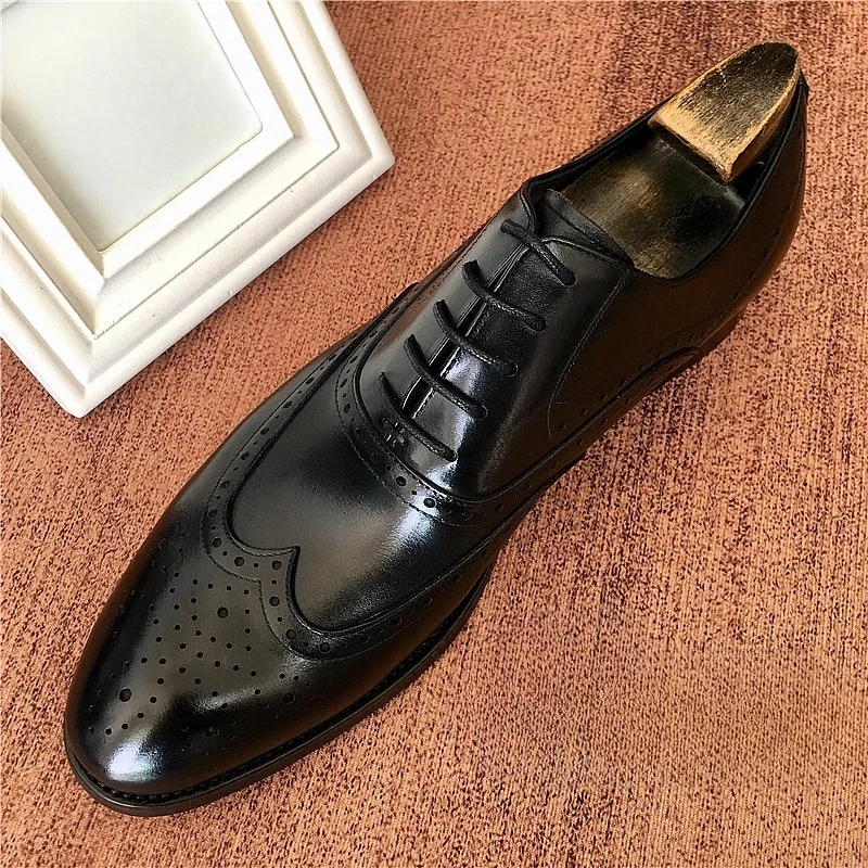 

Handmade Dress Leather Shoes Men's Genuine Leather British Brogue Carved Business Office Casual Oxford Wedding Shoes Male