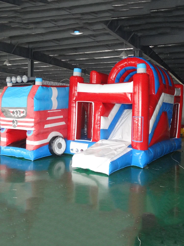 Fire Truck Inflatable Castle With Slide Kids White Bounce House with Slide Children's Commercial Jumping Castle Playhouse