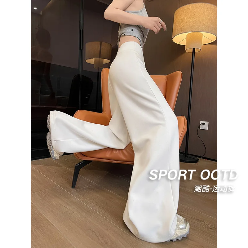 Pantaloni casual a vita alta con coulisse Pantaloni estivi dritti larghi e sottili a gamba larga da donna