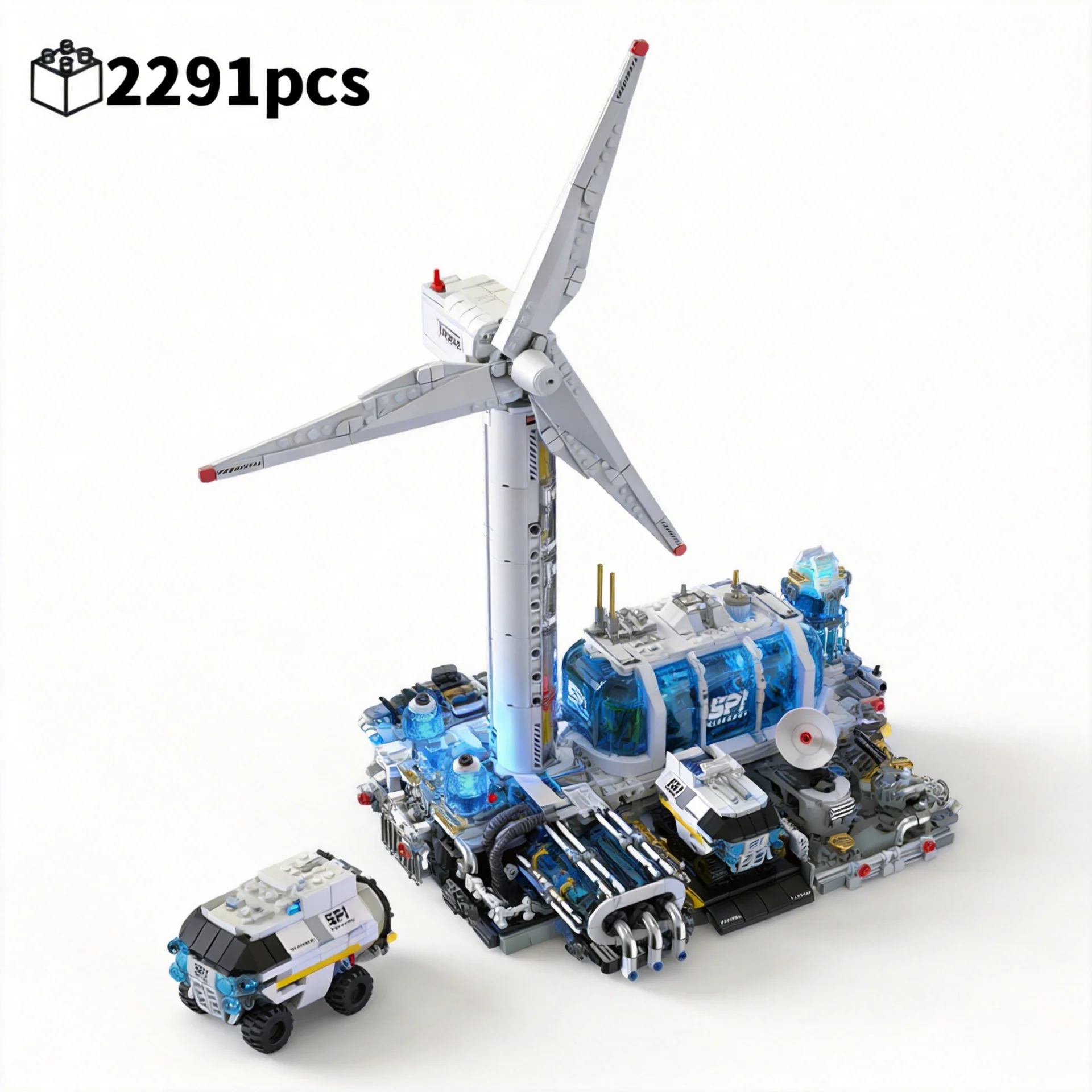 

2291pcs Space Wind Farm, Large Size Original Technology Power Plant Model, Building Blocks, Movable Light Ornament, Bricks Gift